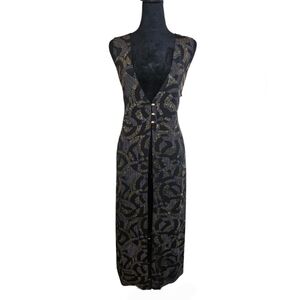 Vintage 90's Midnight Velvet Black & Gold Glitter Abstract Evening Duster Size L